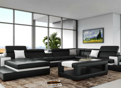 Schwaarze Ecksofa Wunnlanschaft Lieder Sofa Relax Funktioun Couchen Grouss