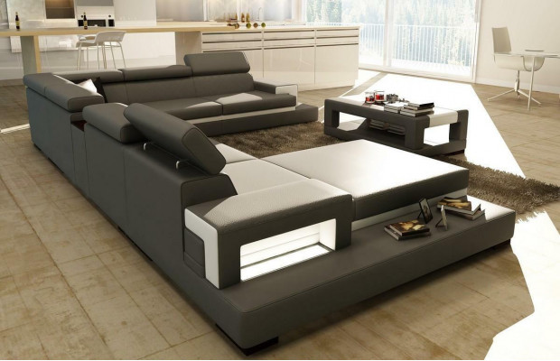 Schwaarze Ecksofa Wunnlanschaft Lieder Sofa Relax Funktioun Couchen Grouss