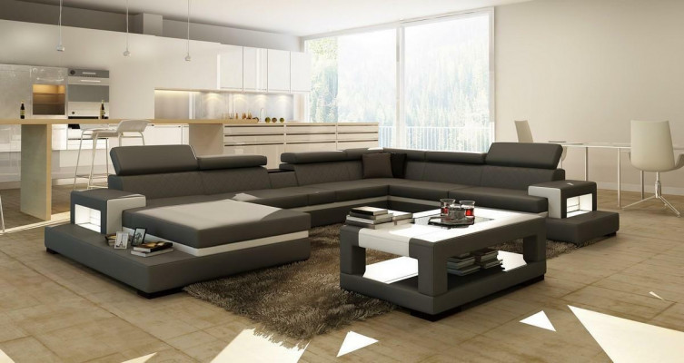 Schwaarze Ecksofa Wunnlanschaft Lieder Sofa Relax Funktioun Couchen Grouss