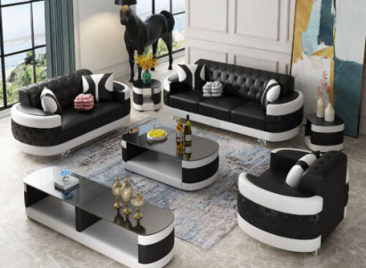 Wunnzëmmer Set Sideboard Couchtisch Niewentisch Dësch 7-Deel Komplett Garnitur