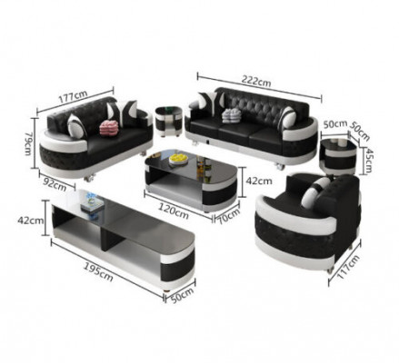 Wunnzëmmer Set Sideboard Couchtisch Niewentisch Dësch 7-Deel Komplett Garnitur