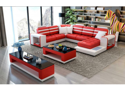 Eckcouch Polster Eckcouch U-Form Couchtisch Sideboard Ledersofa Wunnlandschaft