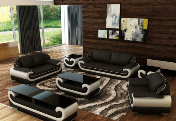 Sofagarnitur 3+2+1 Sëtzer 2x Bäistelltësch Sideboard Hocker 7tlg. Wunnzëmmer Set