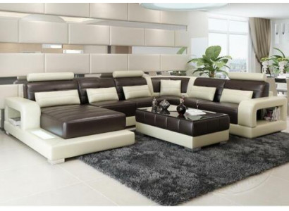 Braune Liedersecksektioun Sofa Design Sitzpolster Garnitur