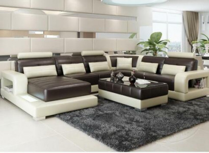 Braune Liedersecksektioun Sofa Design Sitzpolster Garnitur