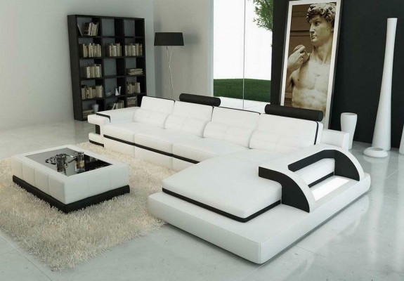 Ecksofa L-Form Sofa Canapé Design Geri Polster Lieder Modern Beliichtete