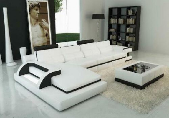 Ecksofa L-Form Sofa Canapé Design Geri Polster Lieder Modern Beliichtete