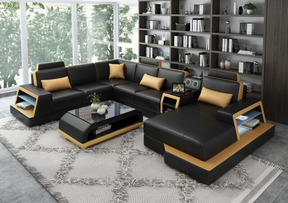 U Form Sofa Canapé Polster Garnitur Ecksofa Wunnlandschaft Lieder Design