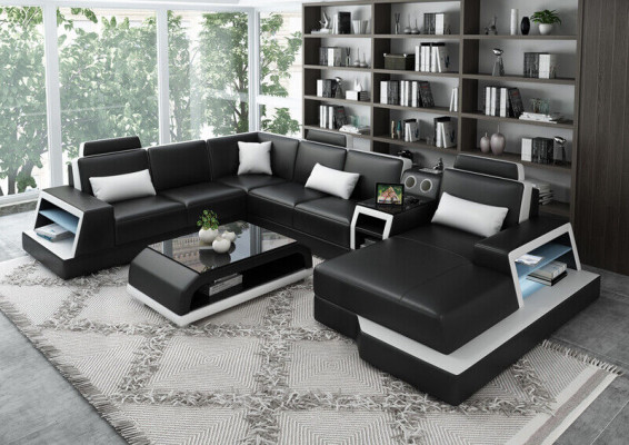 U Form Sofa Canapé Polster Garnitur Ecksofa Wunnlandschaft Lieder Design