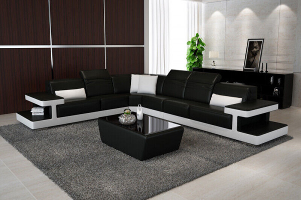 Ledercouch L-Form Couch Wohnlandschaft Dekor Ecksofa Garnitur Design Modern