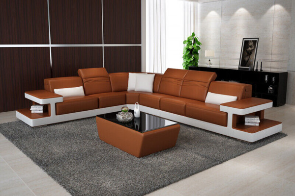 Ledercouch L-Form Couch Wohnlandschaft Dekor Ecksofa Garnitur Design Modern