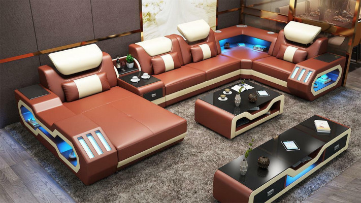 Wunnlandschaft U Form Ecksofa + Couchtisch + Säitenschaf Design