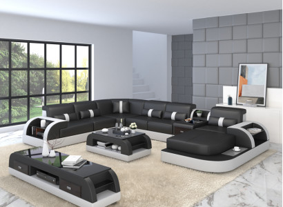 U-Form Canapé Couch Polster Garnitur Ecksofa Wunnlandschaft Design Lieder.