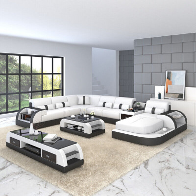 U-Form Canapé Couch Polster Garnitur Ecksofa Wunnlandschaft Design Lieder.