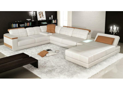 Ledercouch op Mooss gemaach Eckcouch Couch Polstersëtz Garnitur Wunnlandschaft