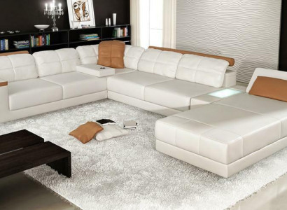 Ledercouch op Mooss gemaach Eckcouch Couch Polstersëtz Garnitur Wunnlandschaft