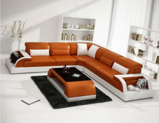 Ecksofa an L-Form + Couchtisch Sofa Couch Design Grau Polster Lieder