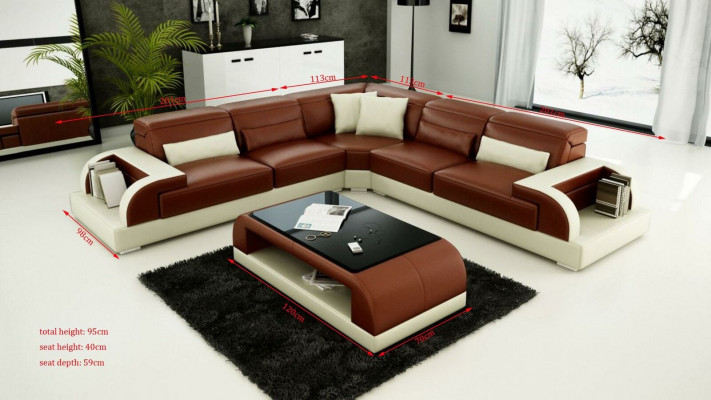 Ecksofa an L-Form + Couchtisch Sofa Couch Design Grau Polster Lieder