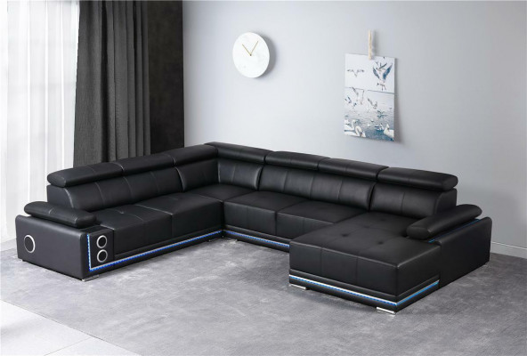 Modern Ecksofa Wunnlandschaft Couch Eckgarnitur Liederlinn beleucht