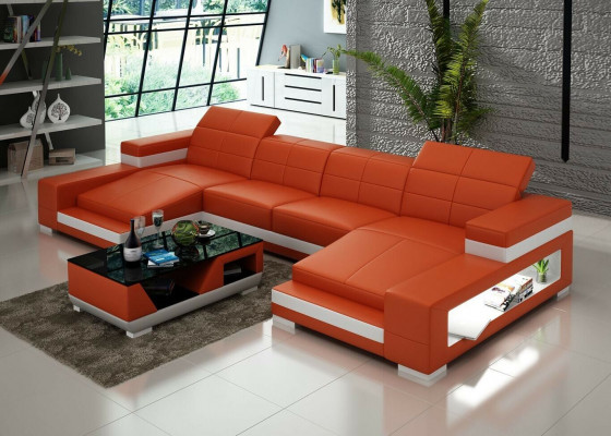 Eckcouch Sofa Wunnlandschaft U-Form Polster Canapé Liederdivan Orange