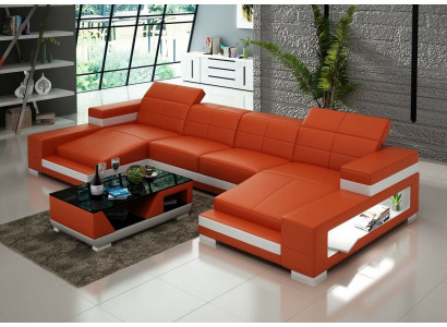 Eckcouch Sofa Wunnlandschaft U-Form Polster Canapé Liederdivan Orange