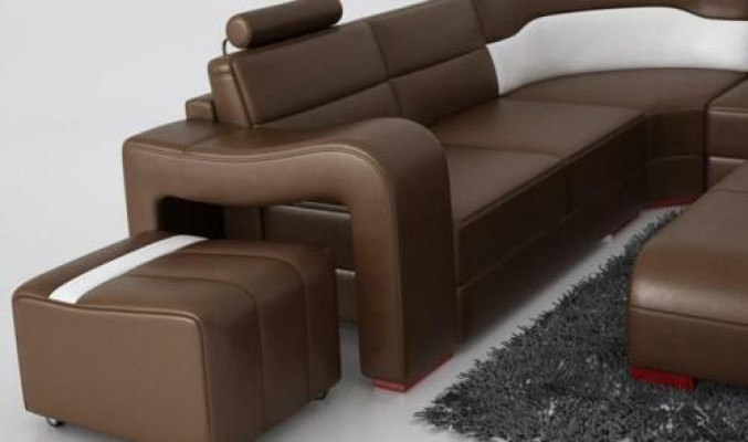 Wunnlandschaft Canapé Polster Sëtz Garnitur Ecksofa Grouss Couche + 2 Hocker