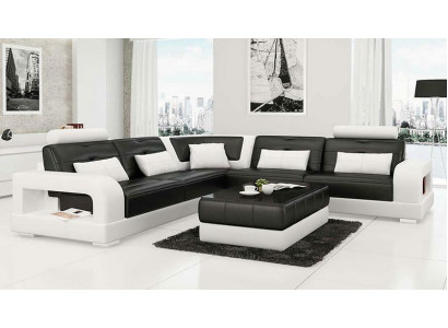Ledersofa Ecksofa + Couchtisch Garnitur Polster L-Form Sofa Design