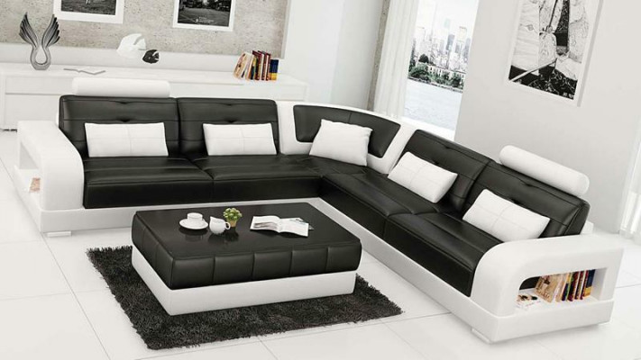Ledersofa Ecksofa + Couchtisch Garnitur Polster L-Form Sofa Design