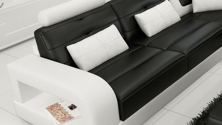 Ledersofa Ecksofa + Couchtisch Garnitur Polster L-Form Sofa Design
