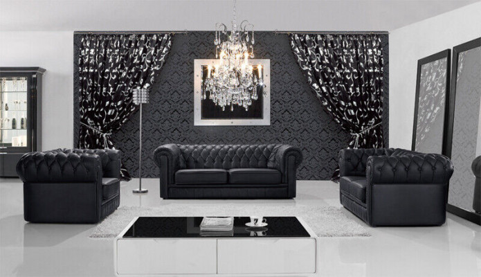 Sofaset Chesterfield Miwwelen Sofa Sëtz Set Sofa Këssen Couch Lieder