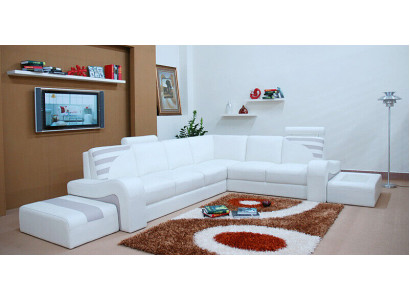 Modern Ecksofa L-Form Polster Ecksëtz Couch Dekor + Hocker