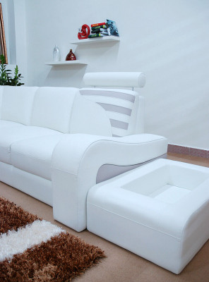 Modern Ecksofa L-Form Polster Ecksëtz Couch Dekor + Hocker