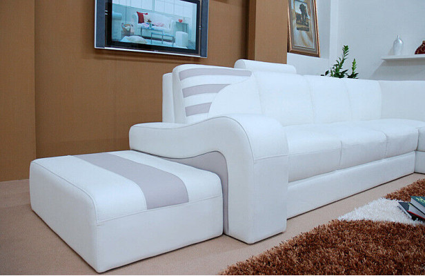 Modern Ecksofa L-Form Polster Ecksëtz Couch Dekor + Hocker