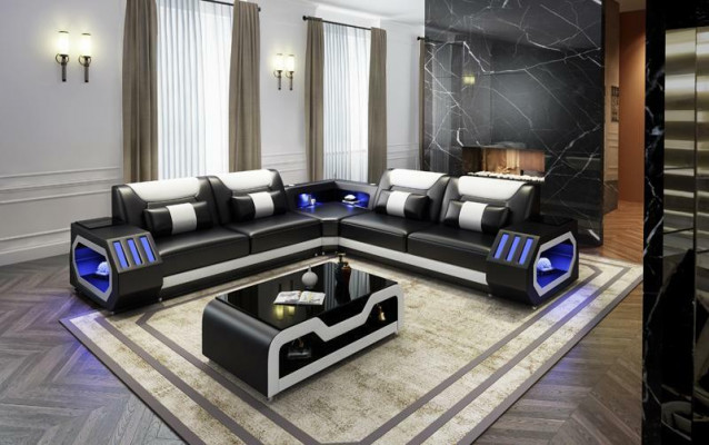 LED beliichtete Ecksofawunnzëmmer Lieder Couch Sëtz Pölster Wunnlandschaft Sofa