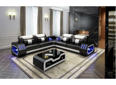 LED beliichtete Ecksofawunnzëmmer Lieder Couch Sëtz Pölster Wunnlandschaft Sofa