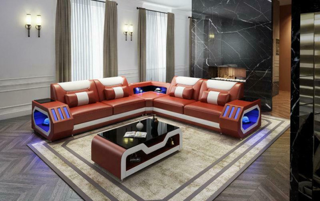 LED beliichtete Ecksofawunnzëmmer Lieder Couch Sëtz Pölster Wunnlandschaft Sofa