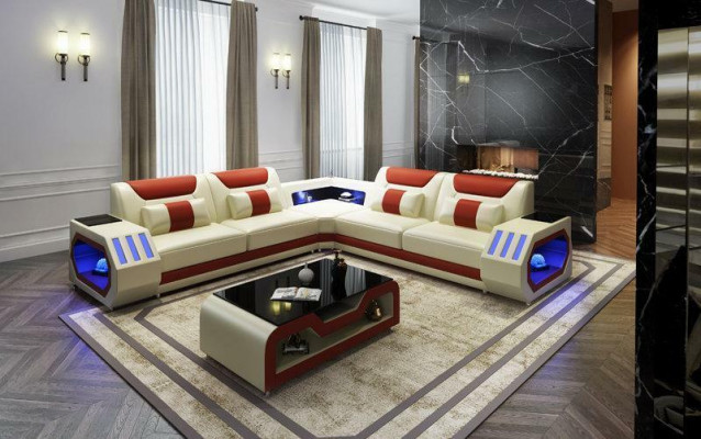 LED beliichtete Ecksofawunnzëmmer Lieder Couch Sëtz Pölster Wunnlandschaft Sofa
