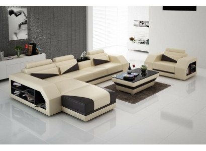 Ledercanapé Wunnlandschaft Eckcanapé L-Form mat Sëtz Set Garnitur Modern