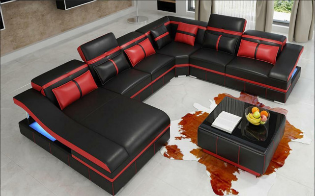 Set Luxus Modern Ecksofa U-Form Designer an Dësch Lounge Wunnzëmmer