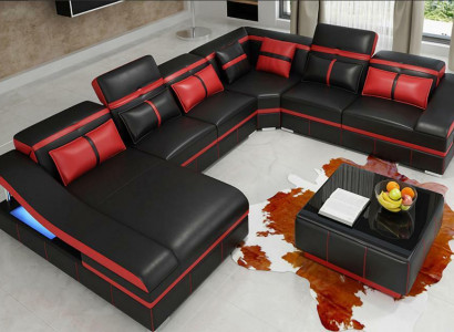 Set Luxus Modern Ecksofa U-Form Designer an Dësch Lounge Wunnzëmmer