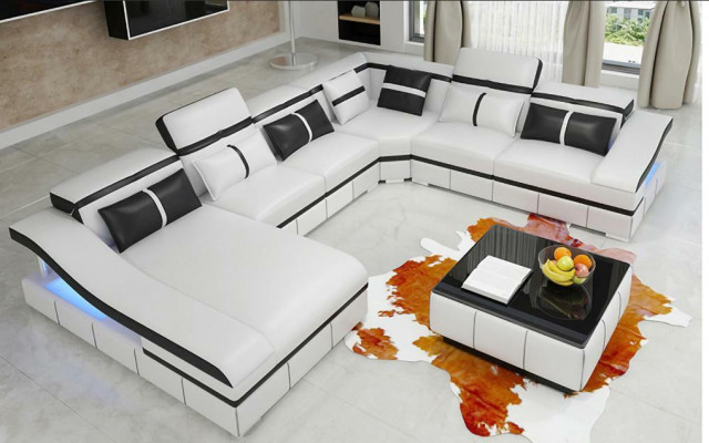 Set Luxus Modern Ecksofa U-Form Designer an Dësch Lounge Wunnzëmmer