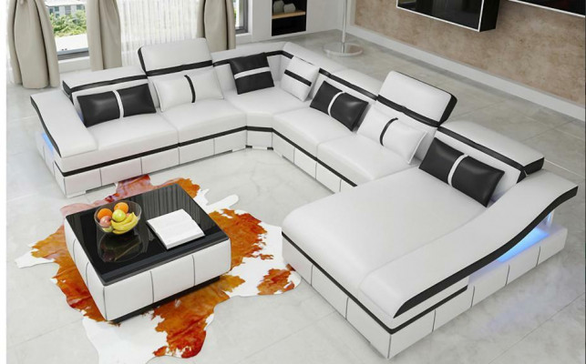 Set Luxus Modern Ecksofa U-Form Designer an Dësch Lounge Wunnzëmmer