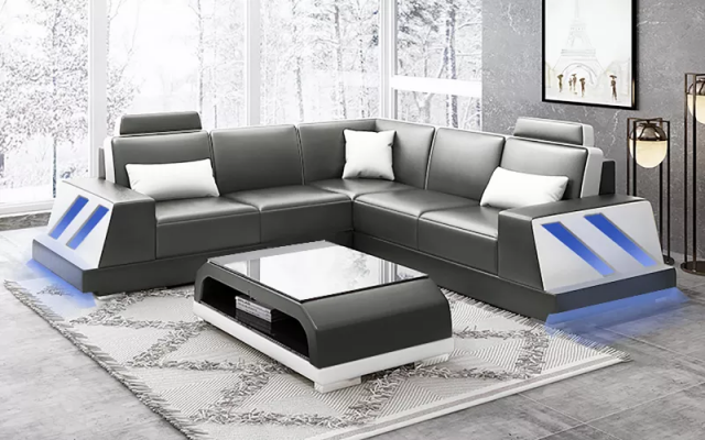 Ledersofa Eckcouch Polstersëtzeng Sofa Couch Eckgarnitur Wunnlandschaft Polster