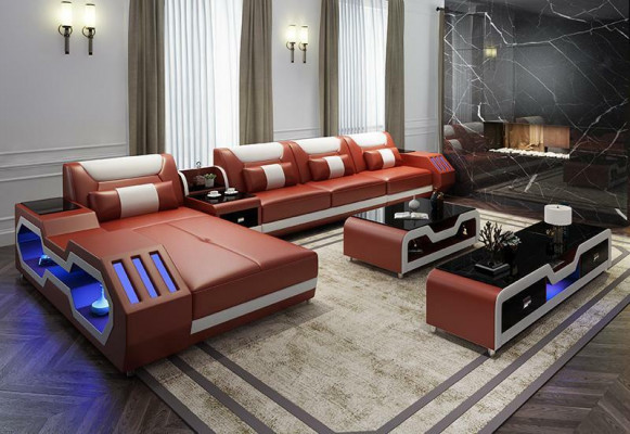 Lieder Design Sofa Canapé Couch Ecksofa Garnitur Wunnlandschaft Ecksofa