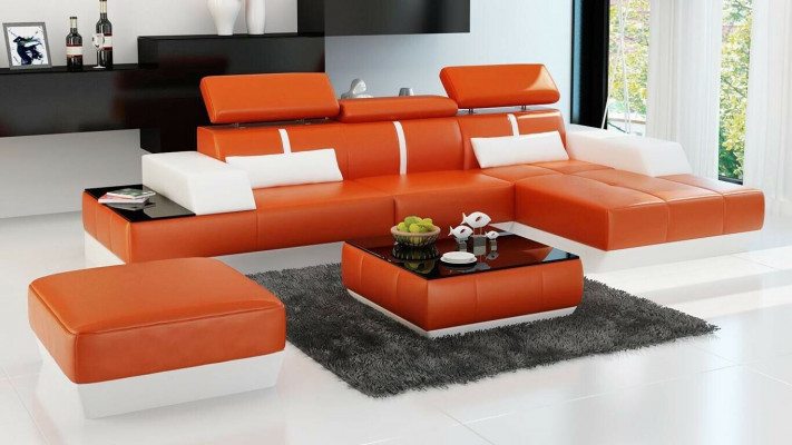 Modern Ecksëtzgruppe Sofa L Form Polstersëtz Eckcouch + Fousseschmelz