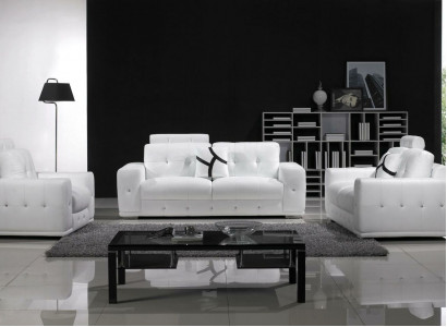 Ledercouch Sofa-Garnitur Sëtz-Set Sofa Polster Canapé 3-delig Fotel