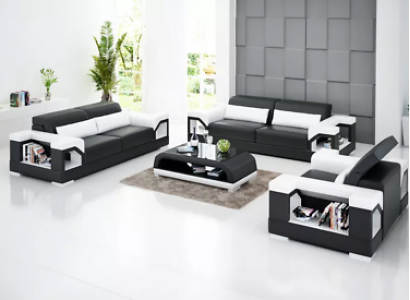Canapé Sofa Set 321 Sëtzer Dësch Ledersofa Modern Sofa Wunnlandschaft
