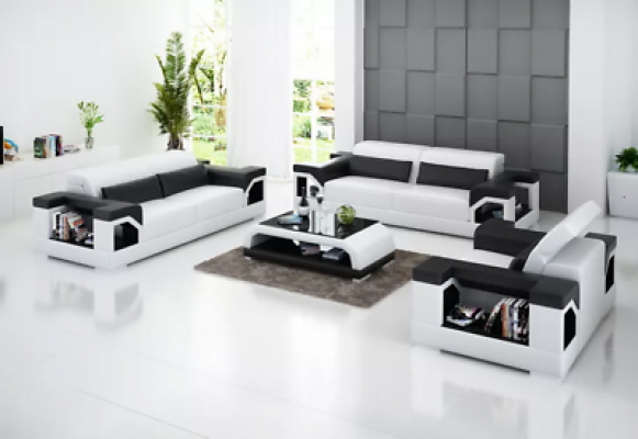 Canapé Sofa Set 321 Sëtzer Dësch Ledersofa Modern Sofa Wunnlandschaft