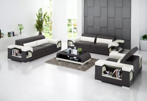 Canapé Sofa Set 321 Sëtzer Dësch Ledersofa Modern Sofa Wunnlandschaft