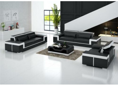 Ledercouch Couch Wunnlandschaft 3+2+1 Sëtz Garnitur Design Modern Sofa